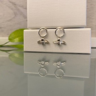 Handcrafted Scottish jewellery - Silver Bumblebee Hoop stud earrings
